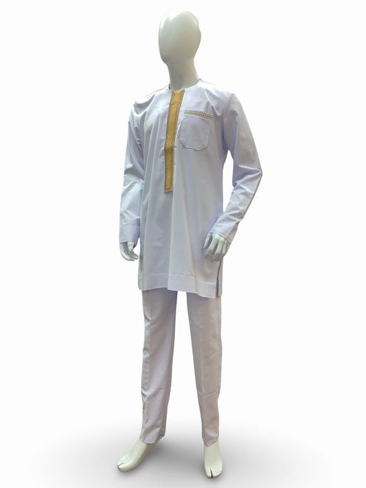 Men’s Formal Embroidery Kaftan Set (White)