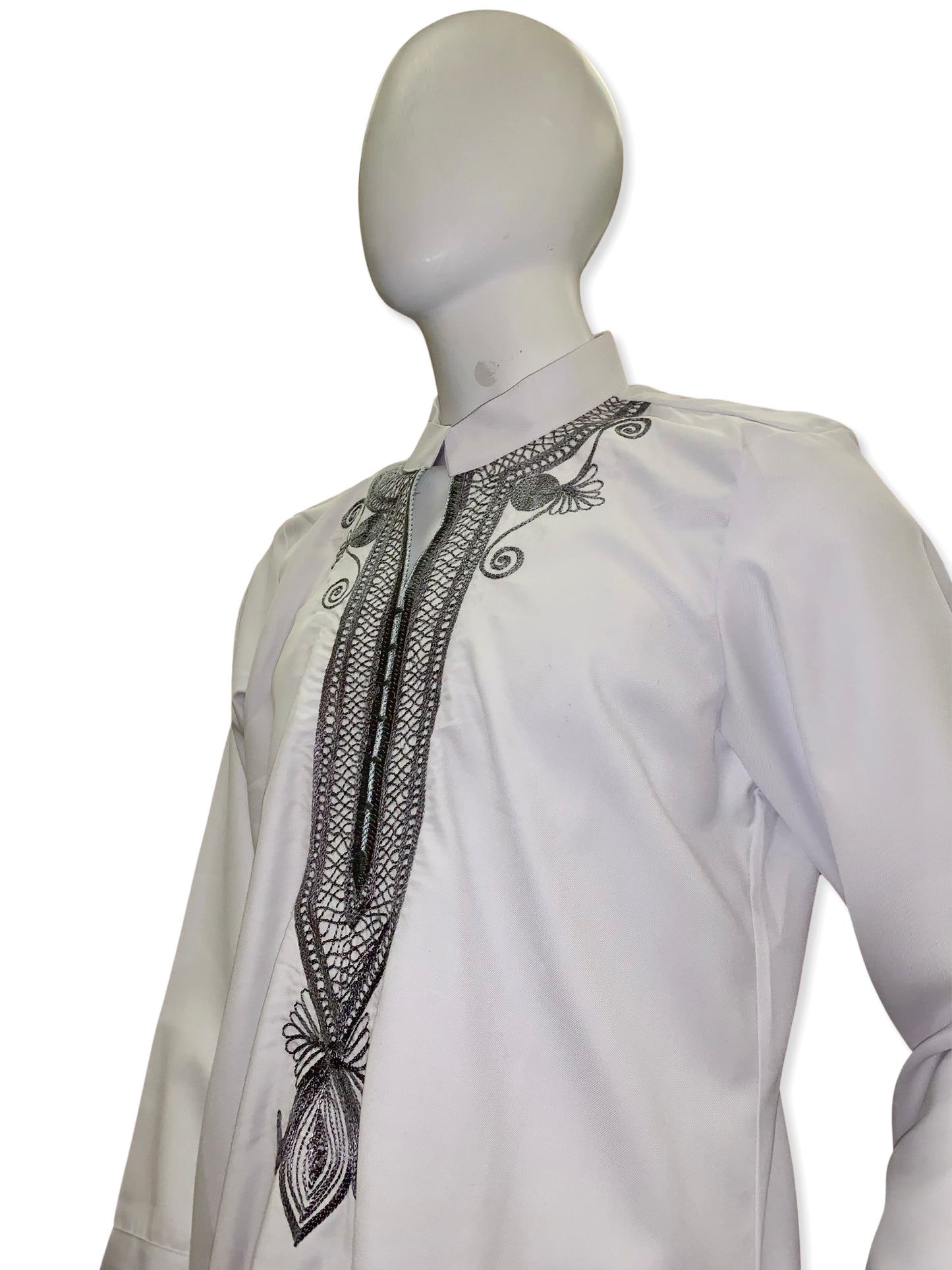 Men’s Formal Embroidery Kaftan 2pc Set (White & Silver)