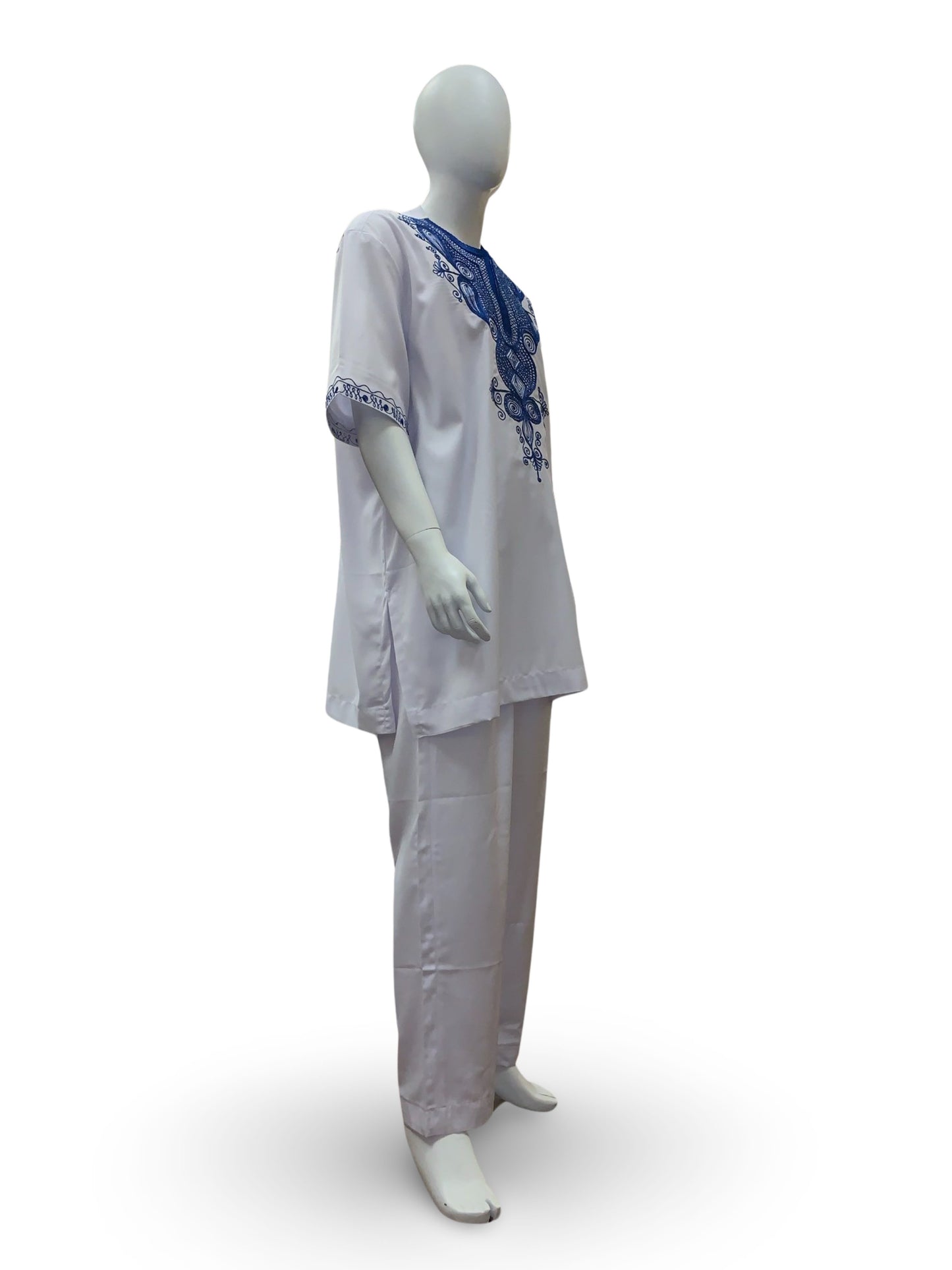 Men’s Formal Embroidery 2pc Kaftan Set (White & Blue)