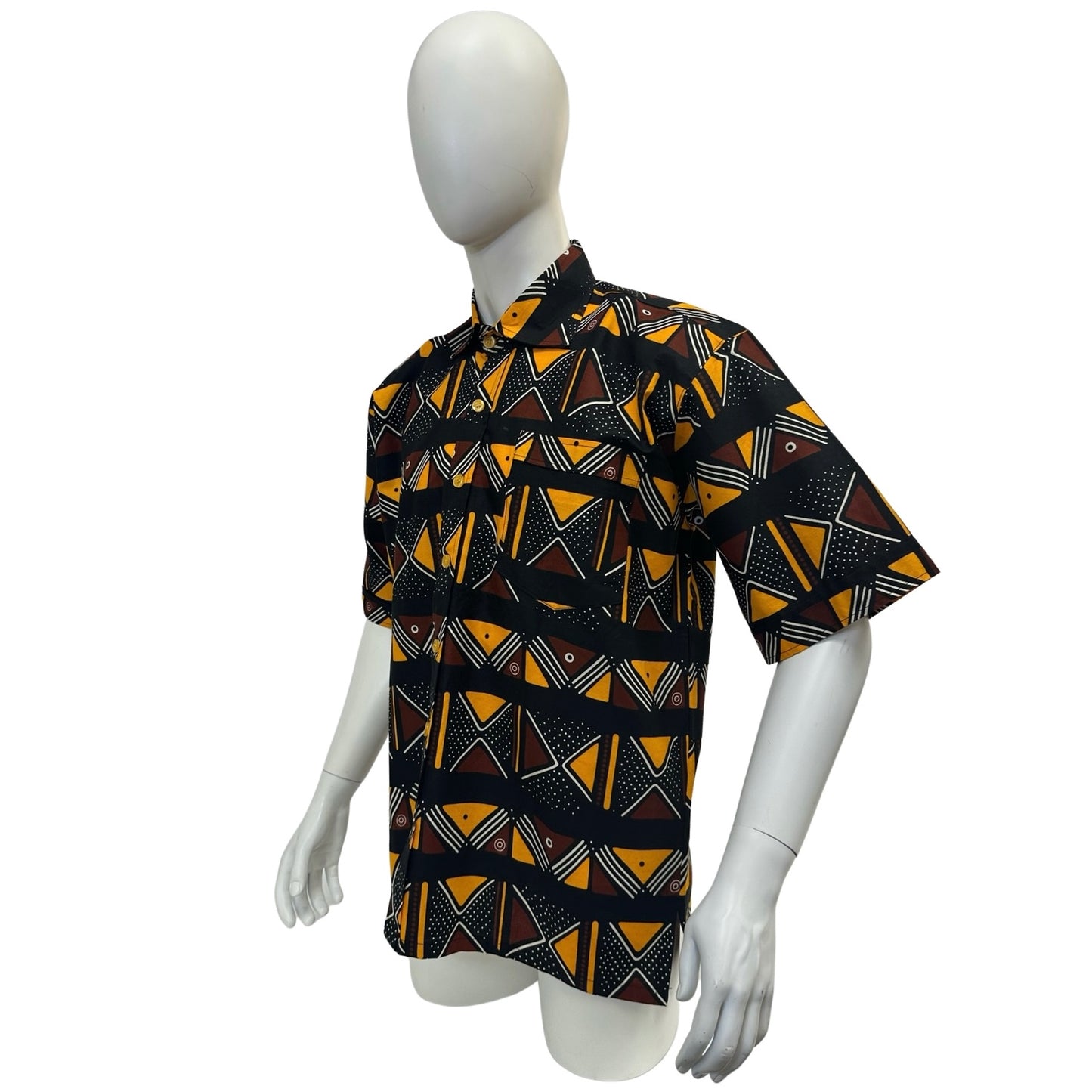 Men’s Ankara Dress Shirt - Black/Brown/Orange