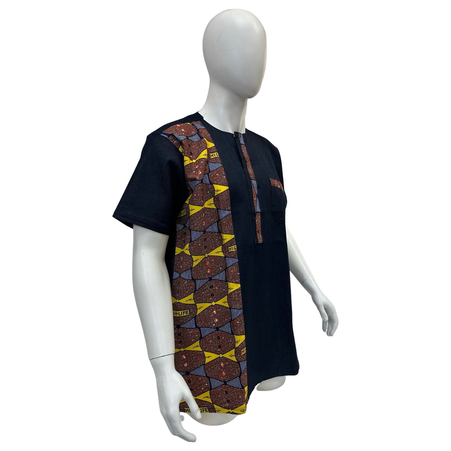 Men’s Ankara Denim Dress Shirt