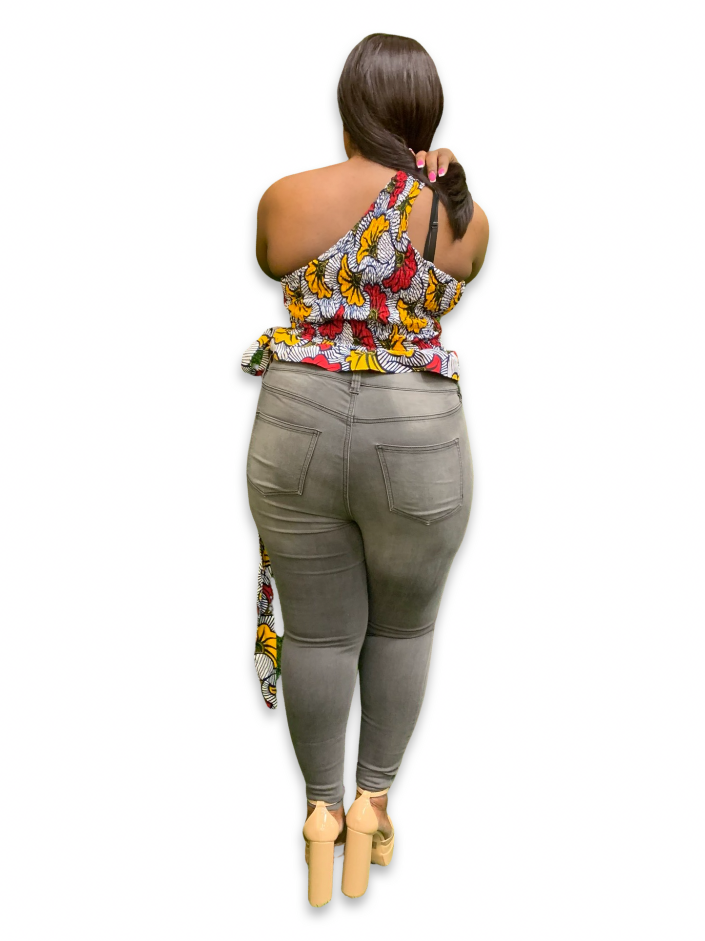 Ankara Elastic One-Hand Crop Top