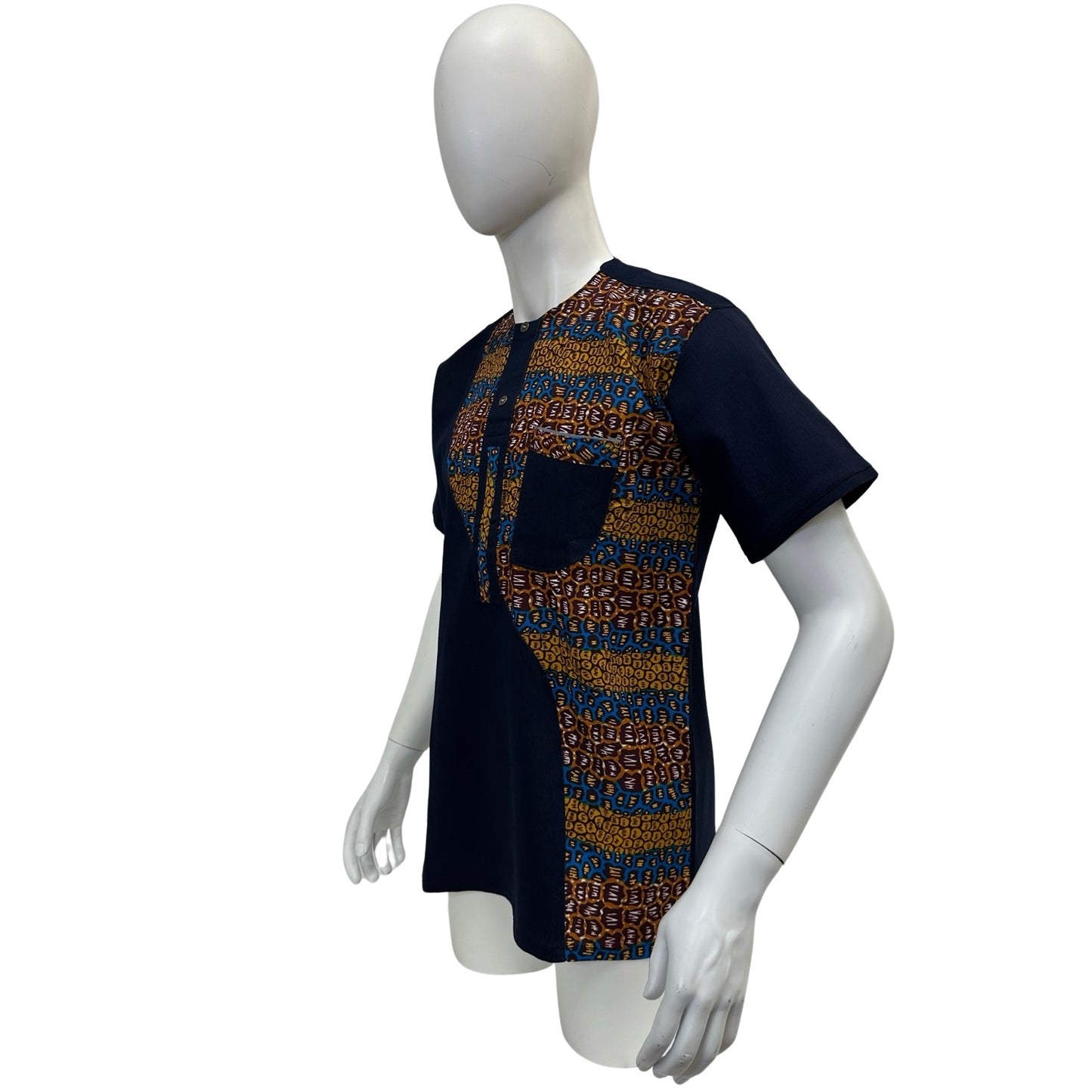 Men’s Ankara Denim Dress Shirt