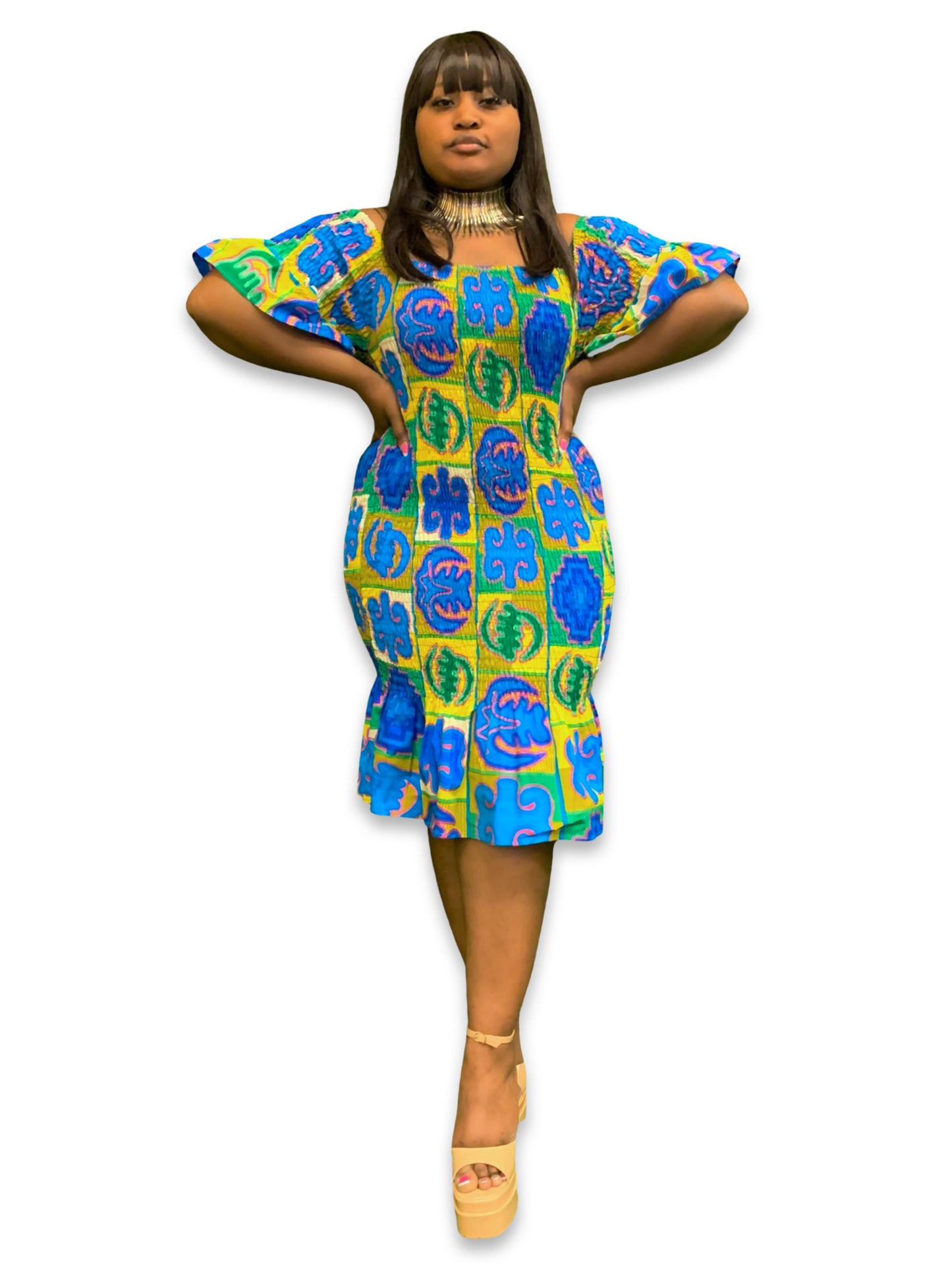 Ankara Elastic Midi Bodycon Dress
