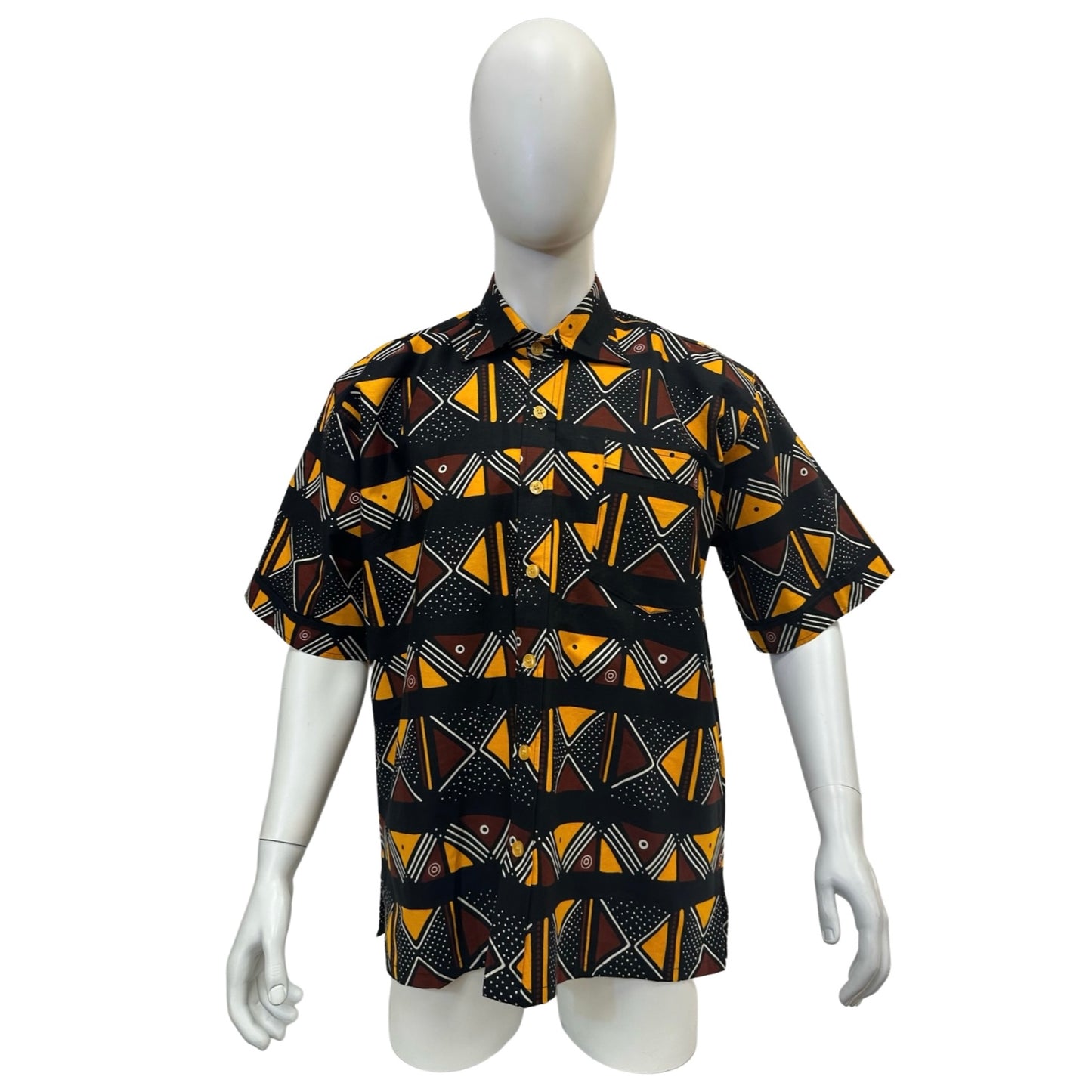 Men’s Ankara Dress Shirt - Black/Brown/Orange
