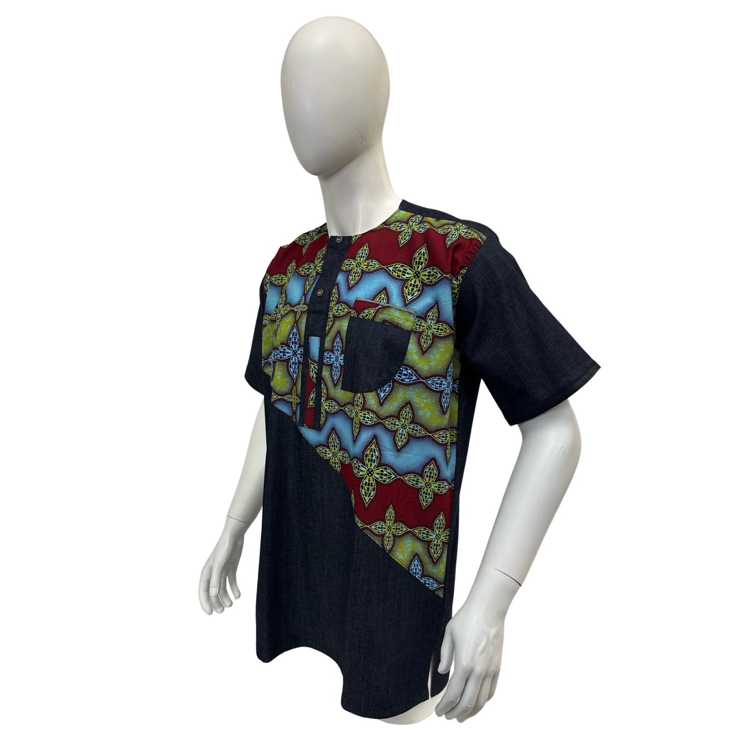 Men’s Ankara Denim Dress Shirt