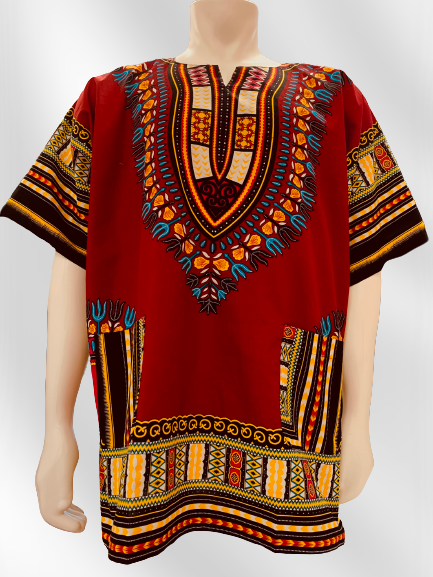 Unisex Dashiki Shirt (Dark Red)