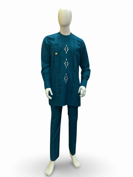 Men’s Formal Embroidery Kaftan Set (Pine Green)