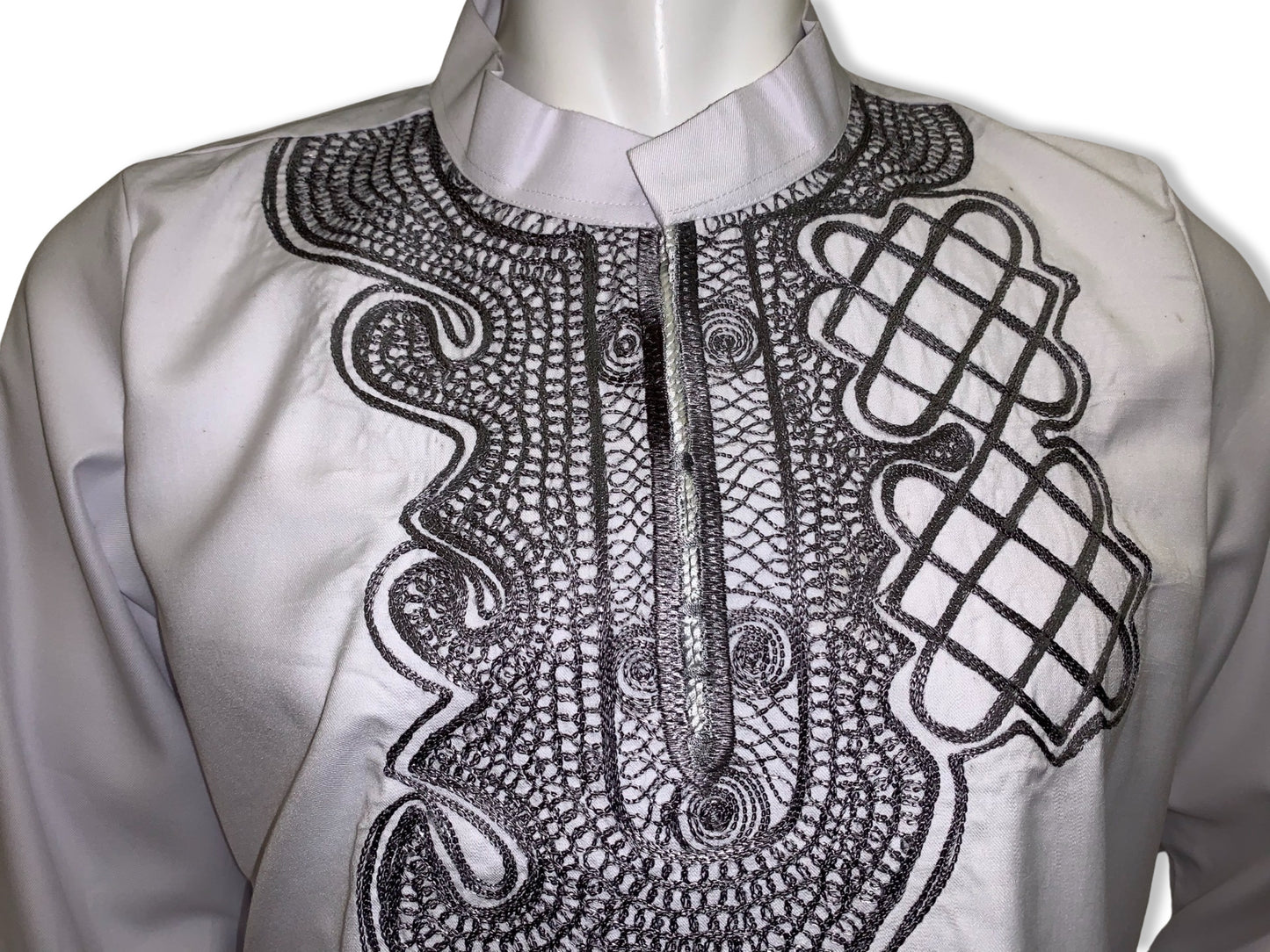 Men’s Embroidery Shirt (White & Silver)