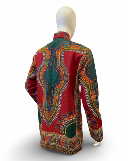 Men’s Formal Dashiki Shirt Dress (Red)