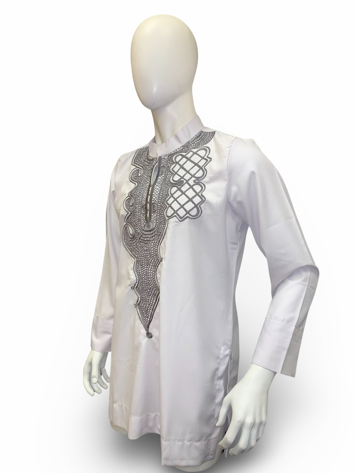 Men’s Embroidery Shirt (White & Silver)