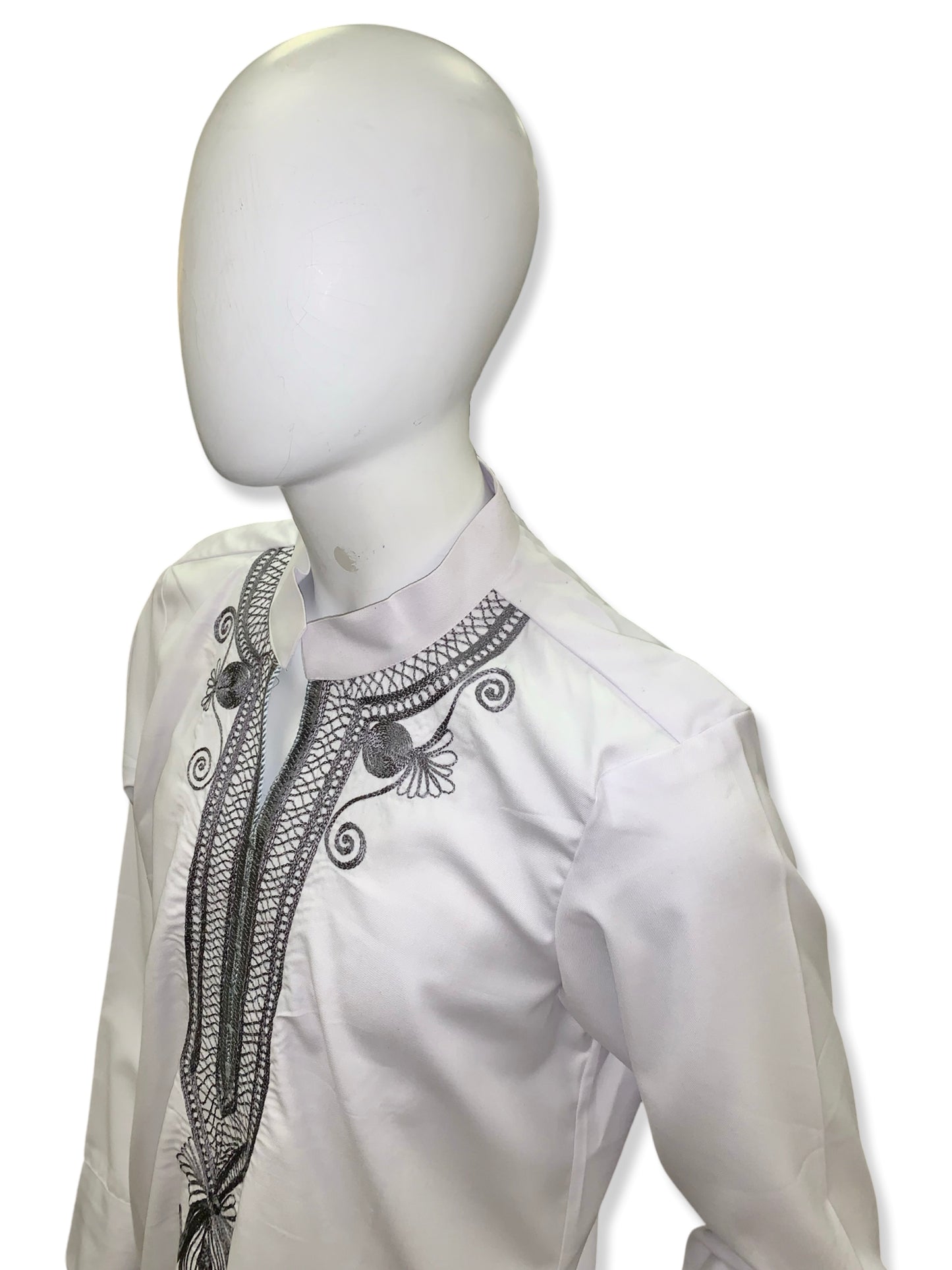 Men’s Formal Embroidery Kaftan 2pc Set (White & Silver)