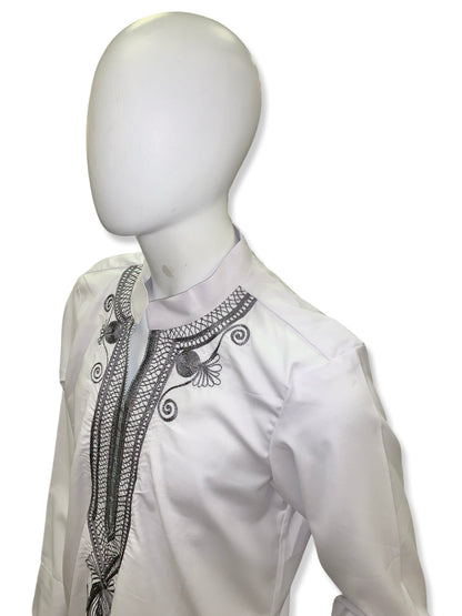 Men’s Formal Embroidery Kaftan 2pc Set (White & Silver)