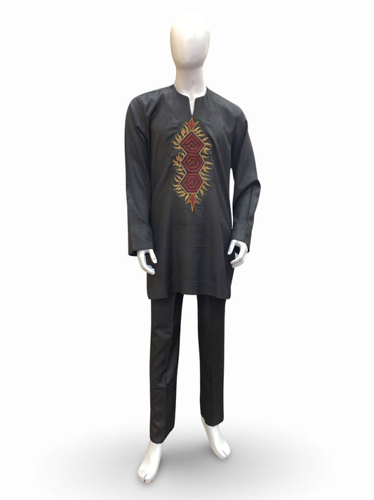 Men’s Formal Embroidery Kaftan Set (Grey)