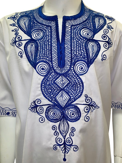 Men’s Formal Embroidery 2pc Kaftan Set (White & Blue)