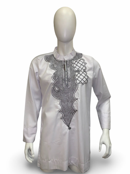 Men’s Embroidery Shirt (White & Silver)