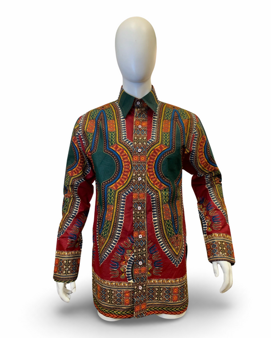 Men’s Formal Dashiki Shirt Dress (Red)