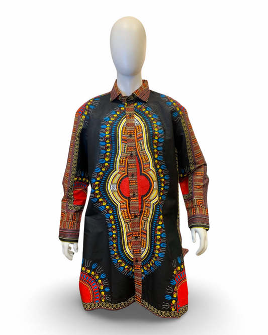 Men’s Formal Dashiki Dress Shirt (Black)