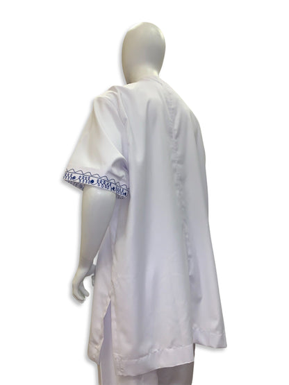 Men’s Formal Embroidery 2pc Kaftan Set (White & Blue)