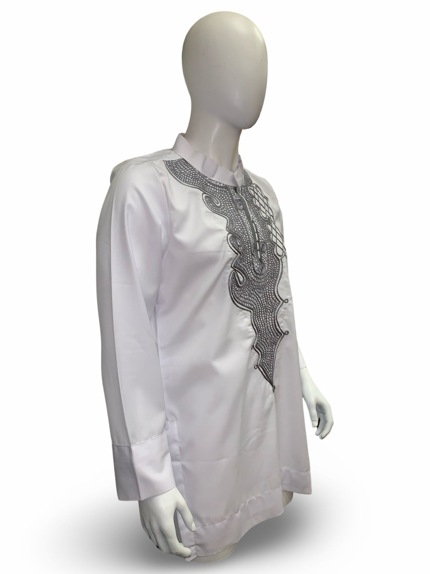 Men’s Embroidery Shirt (White & Silver)