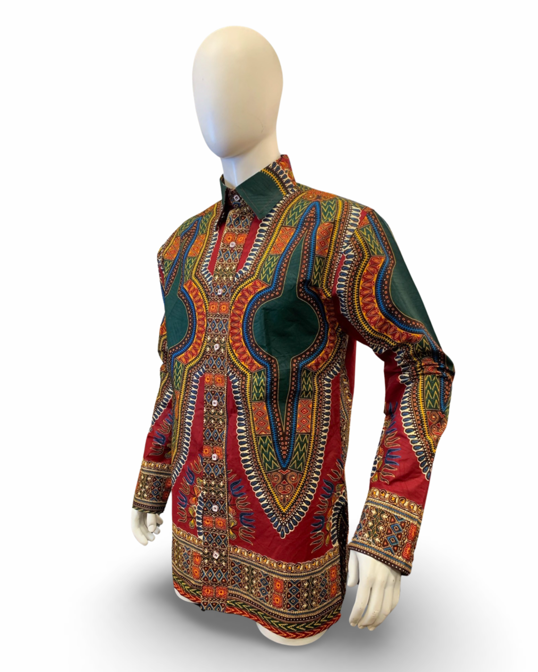 Men’s Formal Dashiki Shirt Dress (Red)