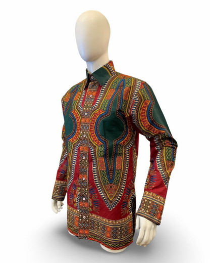 Men’s Formal Dashiki Shirt Dress (Red)