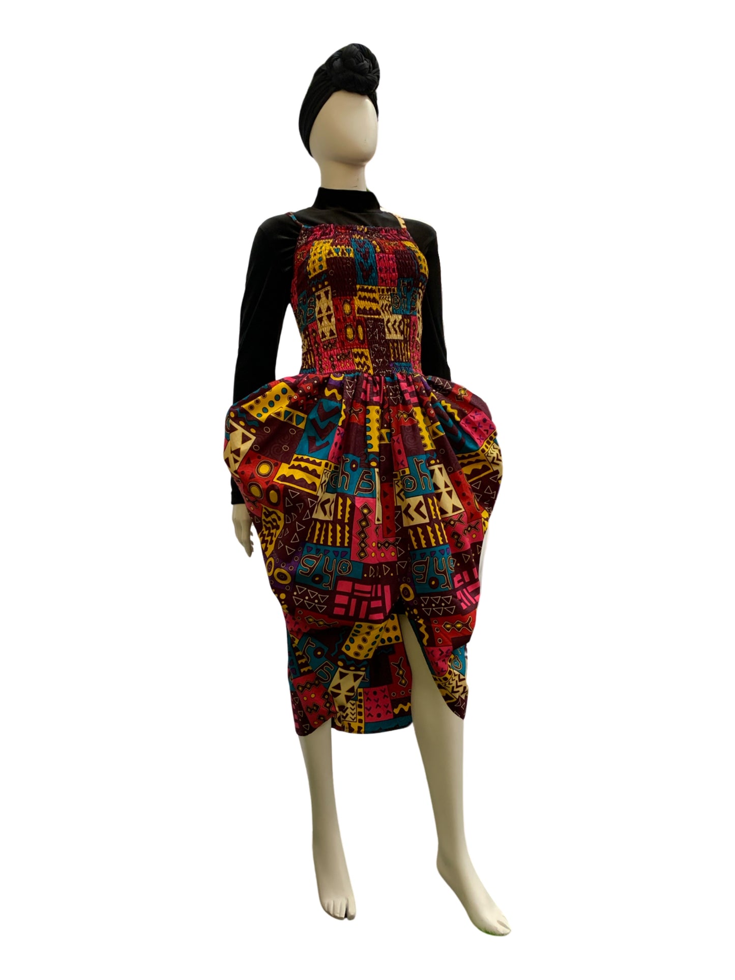 Ankara Puff Laced Dress