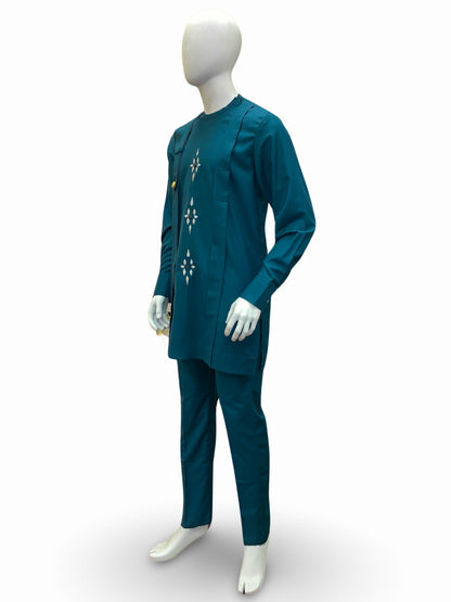 Men’s Formal Embroidery Kaftan Set (Pine Green)