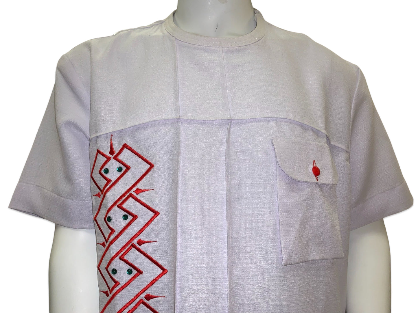 Men’s Formal Embroidery Kaftan 2pc Set (White & Red)