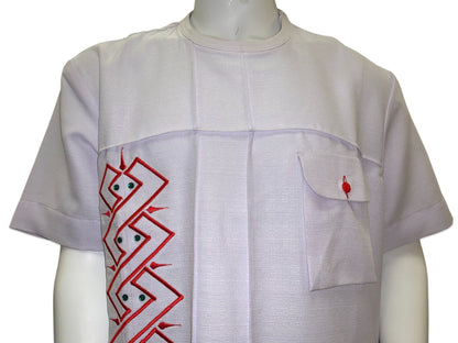 Men’s Formal Embroidery Kaftan 2pc Set (White & Red)