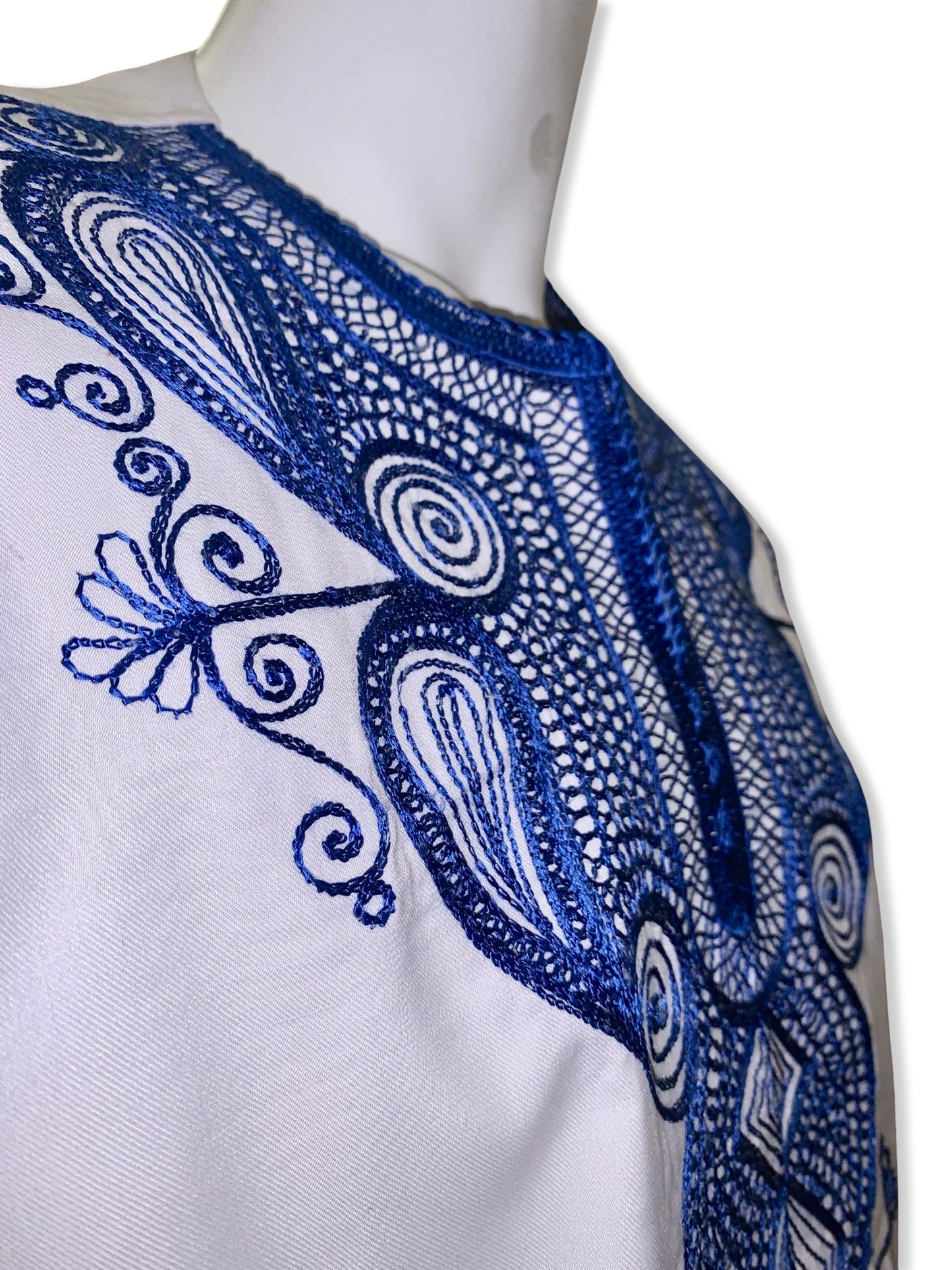 Men’s Formal Embroidery 2pc Kaftan Set (White & Blue)
