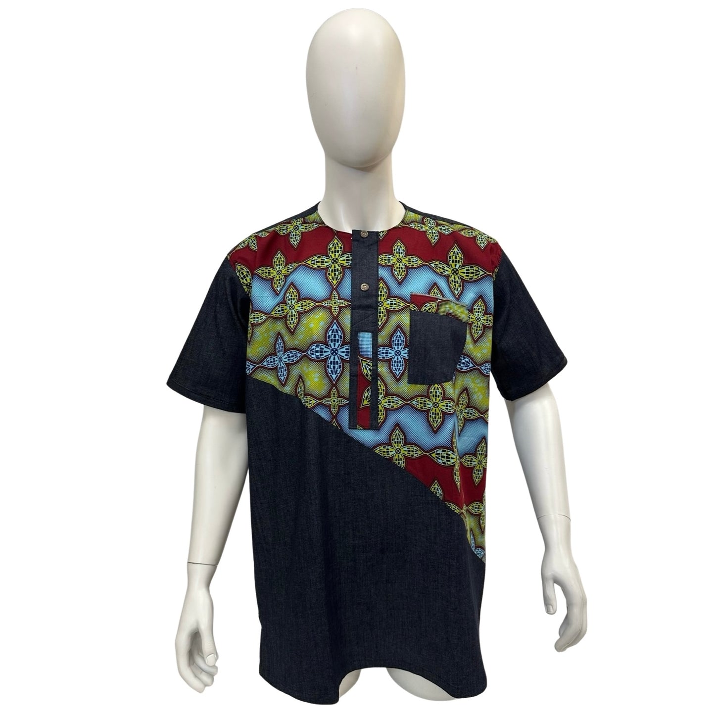 Men’s Ankara Denim Dress Shirt