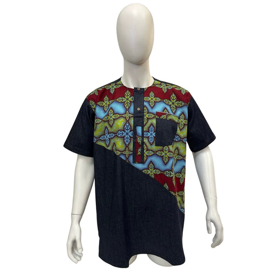 Men’s Ankara Denim Dress Shirt