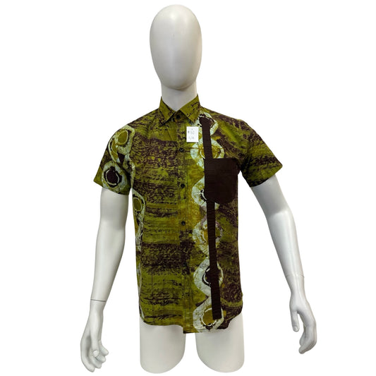 Men’s Ankara Dress Shirt - Green & Brown