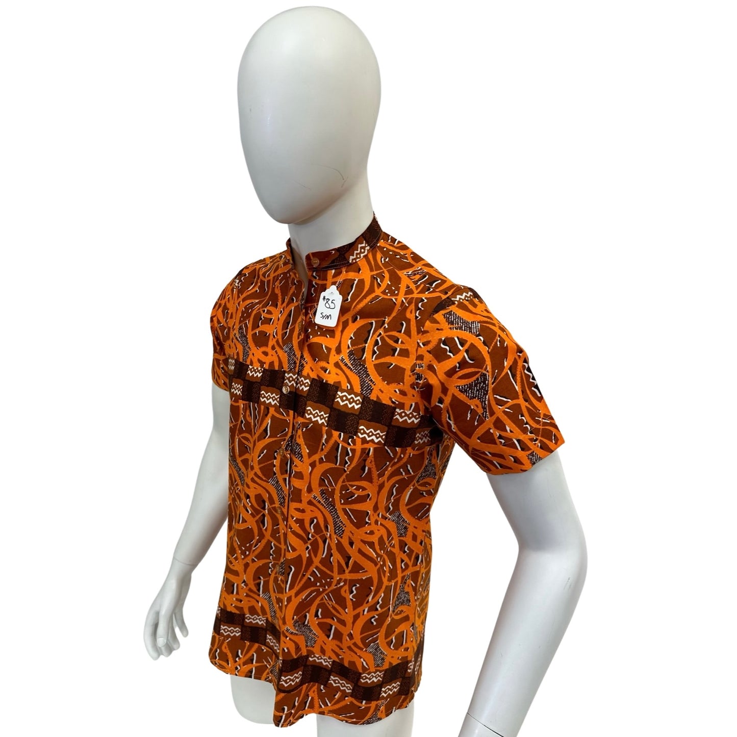Men’s Ankara Dress Shirt - Orange & Brown