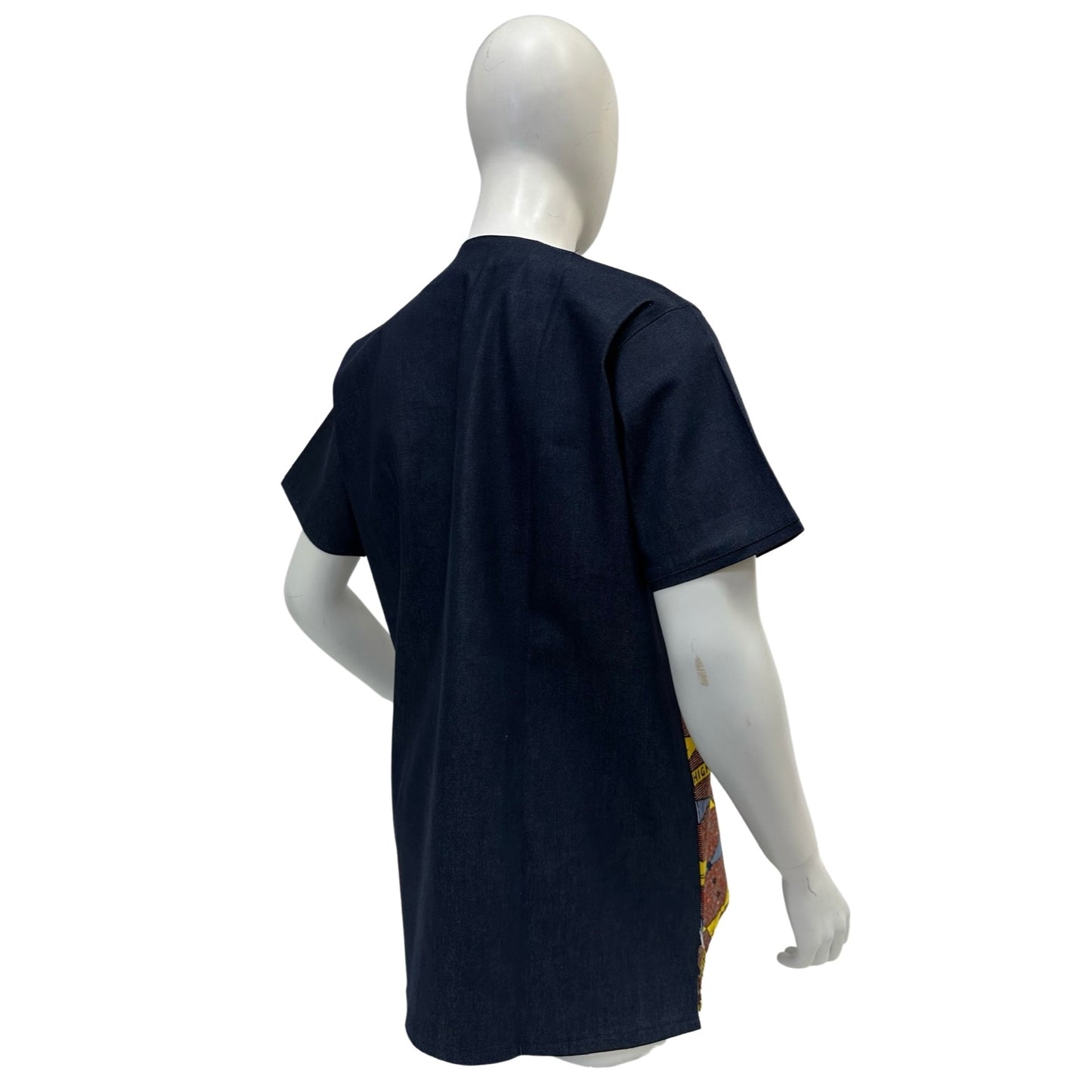 Men’s Ankara Denim Dress Shirt