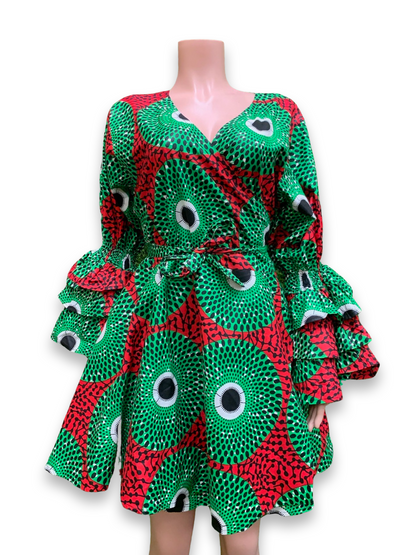 Ankara Midi Wrap Dress w/Scarf