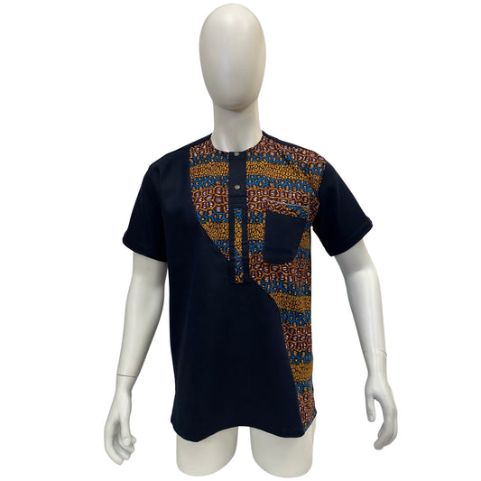 Men’s Ankara Denim Dress Shirt