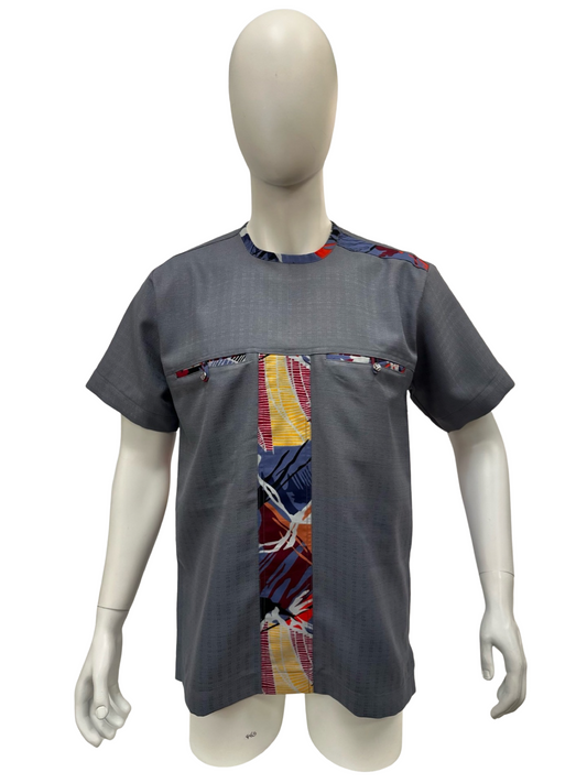 Men’s African Print Dress Shirt - Grey