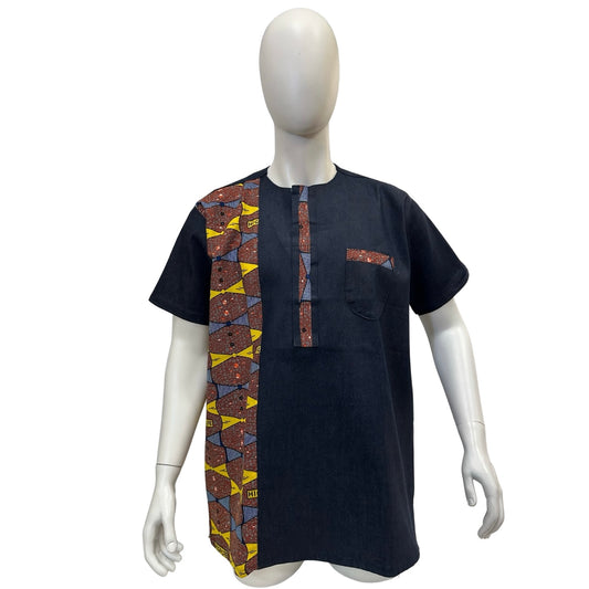 Men’s Ankara Denim Dress Shirt