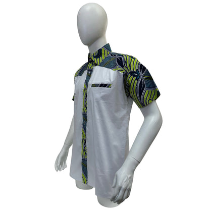 Men’s Ankara Dress Shirt - Blue & Green Ankara