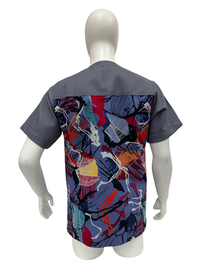 Men’s African Print Dress Shirt - Grey