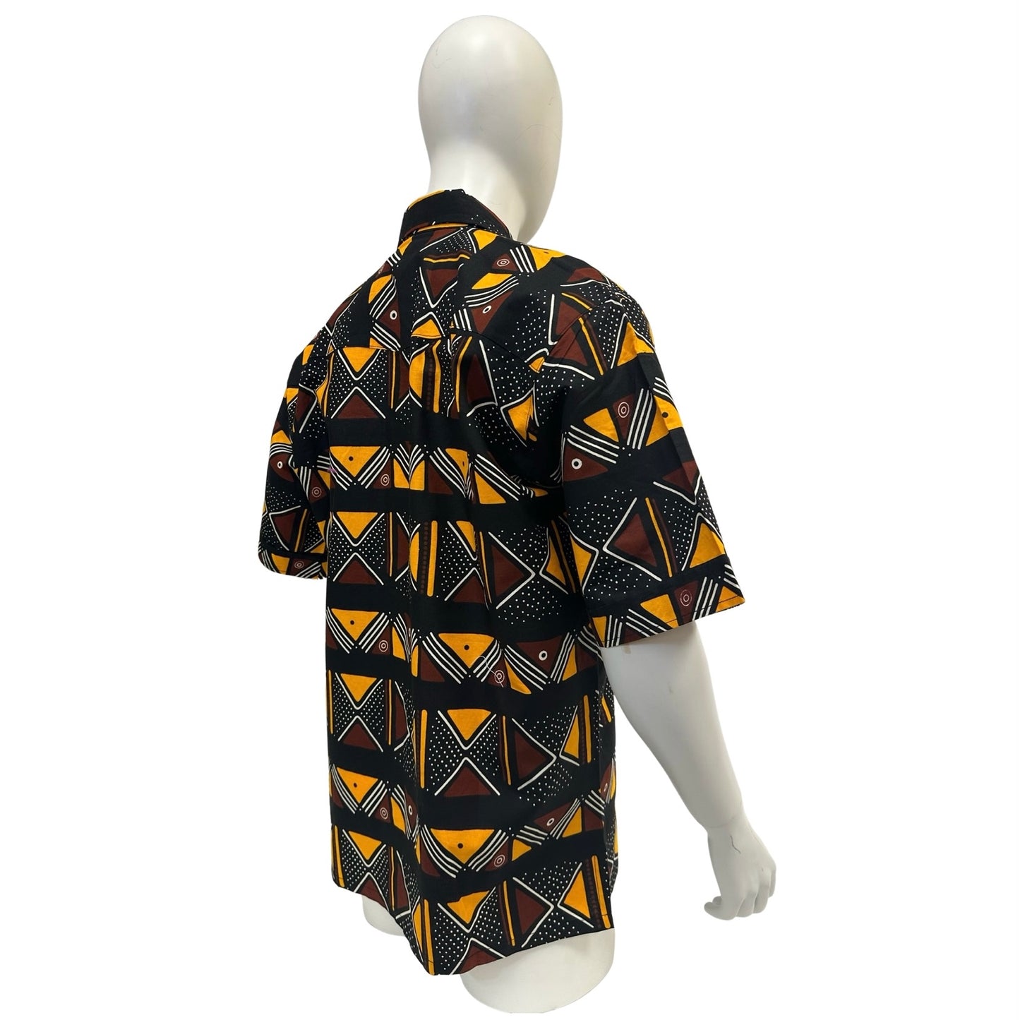 Men’s Ankara Dress Shirt - Black/Brown/Orange