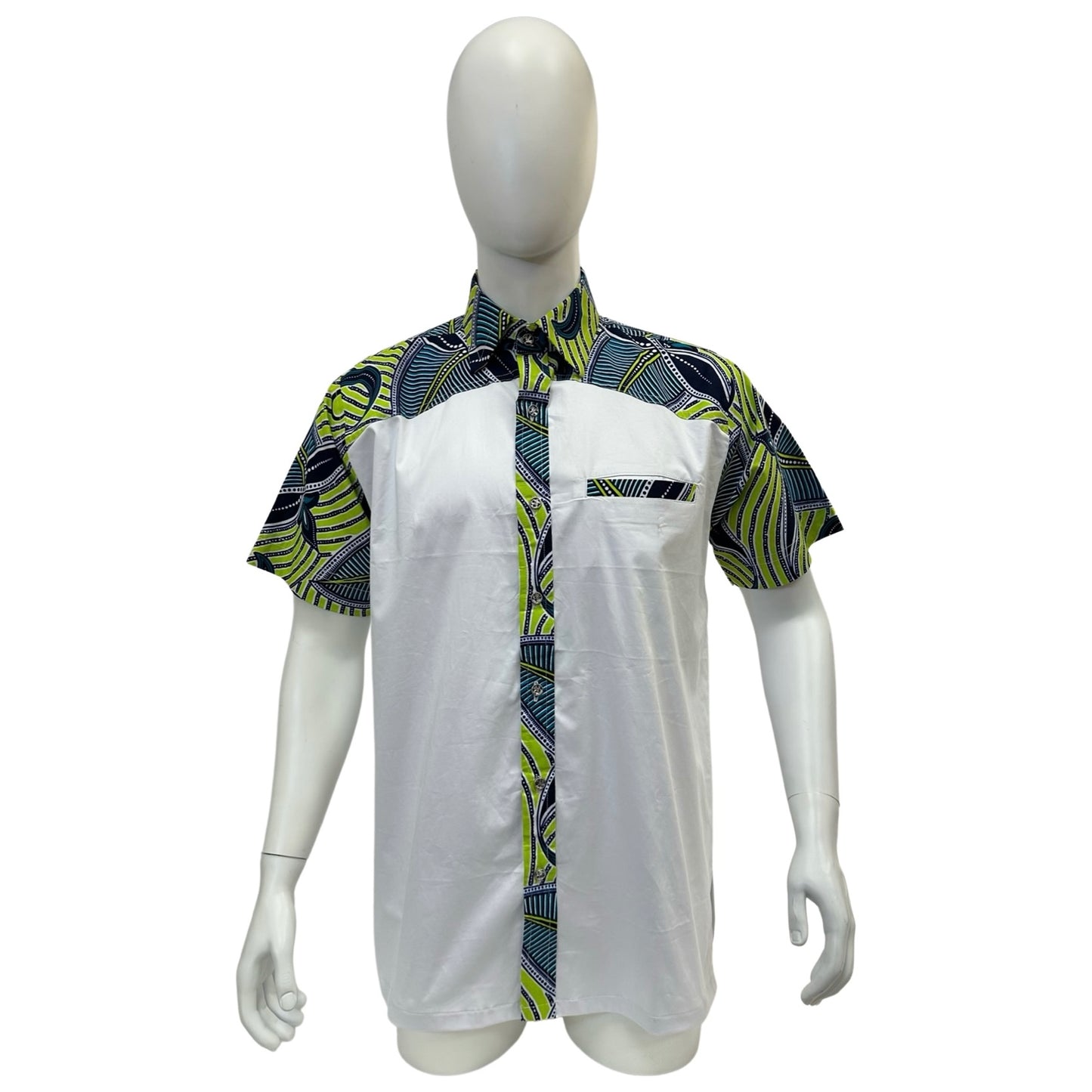Men’s Ankara Dress Shirt - Blue & Green Ankara