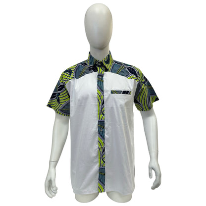 Men’s Ankara Dress Shirt - Blue & Green Ankara