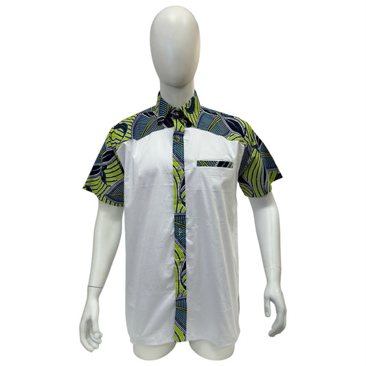 Men’s Ankara Dress Shirt - Blue & Green Ankara