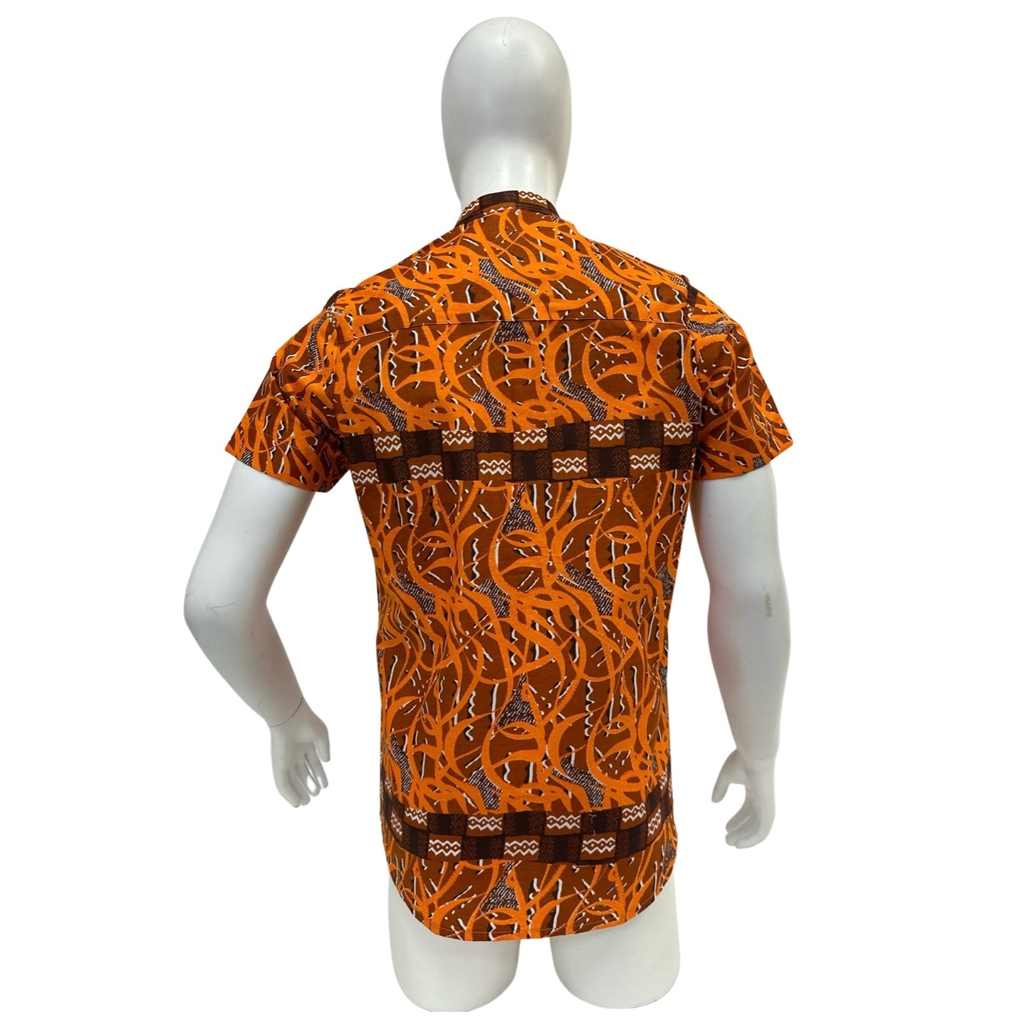 Men’s Ankara Dress Shirt - Orange & Brown