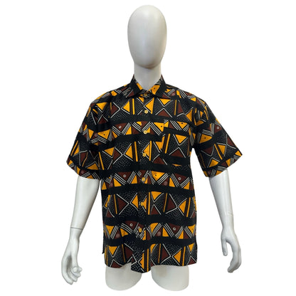 Men’s Ankara Dress Shirt - Black/Brown/Orange