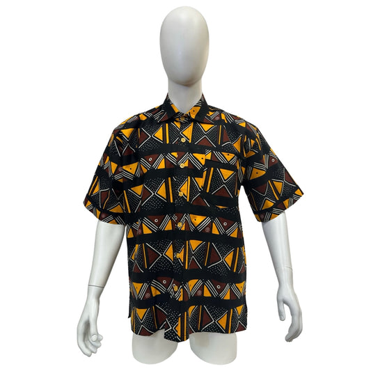 Men’s Ankara Dress Shirt - Black/Brown/Orange