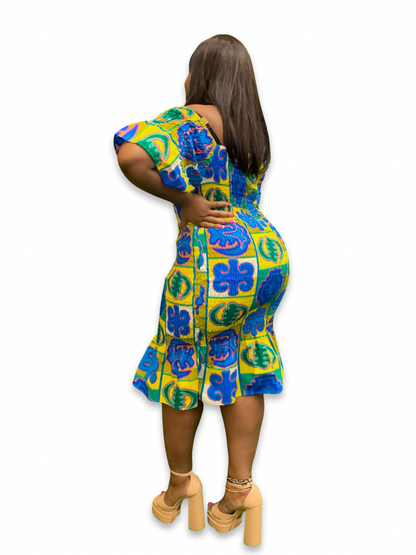 Ankara Elastic Midi Bodycon Dress